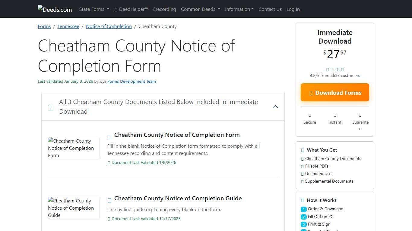 Cheatham County Notice of Completion Form Tennessee Deeds.com